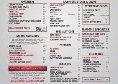 Ruth's Chris Steak House Richmond Menu Guide Ad with Maverick Marketing Advertising and Public Relations